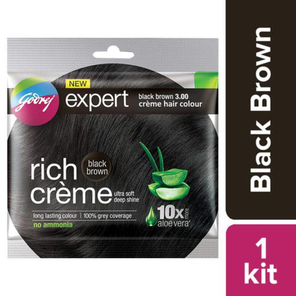 GODREJ EXPERT RICH CREME HAIR COLOUR SINGLE USE 20 G 20 ML SHADE 3 BLACK BROWN || S4