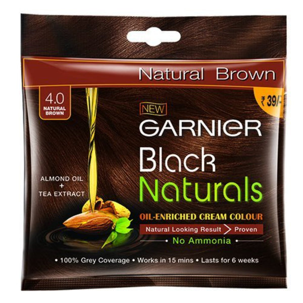 GARNIER BLACK NATURALS CREAM HAIR COLOUR 40 ML 4.0 NATURAL BROWN || S3