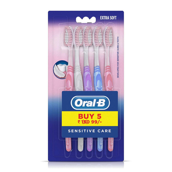 ORAL B SENSITIVE CARE MANUAL TOOTHBRUSH FOR ADULTS, EXTRA SOFT (MULTICOLOR,PACK OF 5) || S1