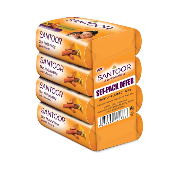 SANTOOR SANDAL AND TURMERIC SOAP (PACK OF 4 SOAPS 125 G EACH) || S4