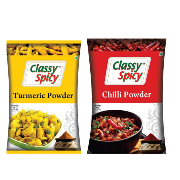 MASALAS COMBO: CLASSY SPICY TURMERIC POWDER & RED CHILLI POWDER 500 GM || S8