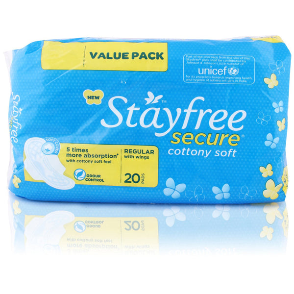 STAYFREE SECURE COTTONY SOFT SANITARY PADS - REGULAR,PACK OF 20 PADS || S10