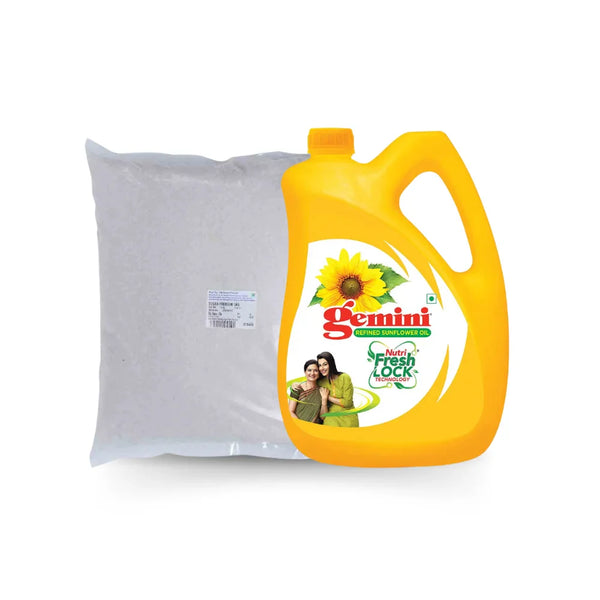 OIL & SUGAR SAVER COMBO: GEMINI SUN OIL 5 LIT, SUGAR PREMIUM 5 KG || S10