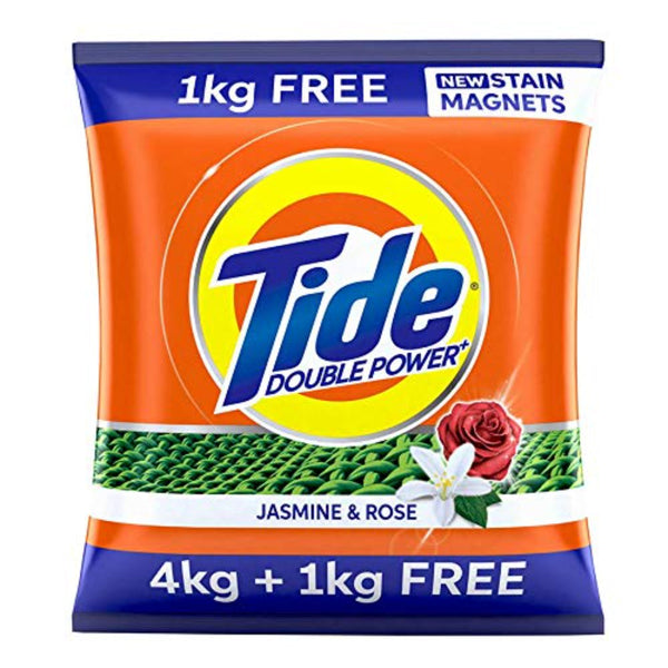 TIDE PLUS DOUBLE POWER DETERGENT WASHING POWDER - 4 KG + 1 KG FREE (JASMINE AND ROSE) || S7