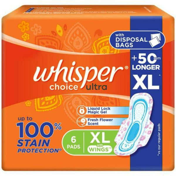 WHISPER CHOICE ULTRA SANITARY NAPKIN WITH WINGS (XL) 6 PADS || S8