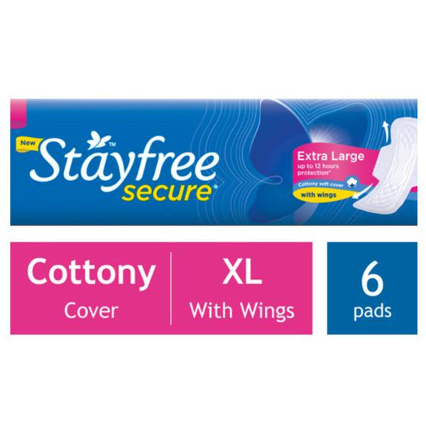 STAYFREE SANITARY PADS SECURE XL COTTONY SOFT WITH WINGS 6 PADS || S6