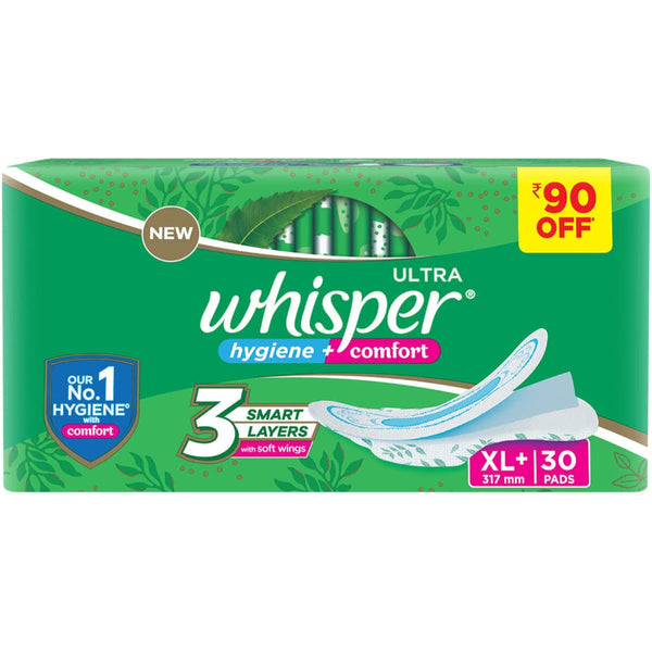 WHISPER ULTRA CLEAN SANITARY PADS FOR WOMEN, XL+ 30 NAPKINS || S8