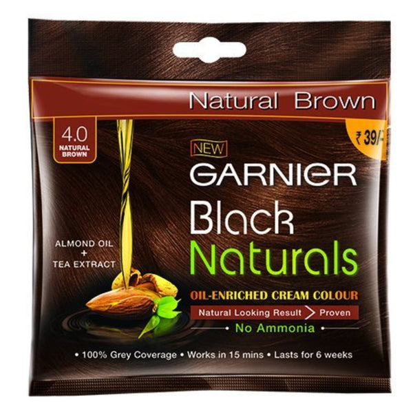 GARNIER BLACK NATURALS CREAM HAIR COLOUR 40 ML 4.0 NATURAL BROWN || S9