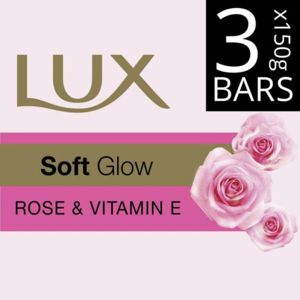 LUX ROSE & VITAMIN E SOFT GLOWING SKIN SOAP BAR 150 G (PACK OF 3) || S7