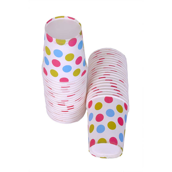 ORIGAMI DISPOSABLE PARTY PAPER CUPS / PAPER GLASS - 200 ML - 50 CUPS PER PACK - PACK OF 2 - 100 CUPS - POLKA DOTS (MULTICOLOR) || S10