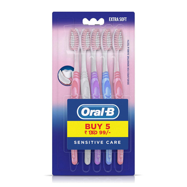 ORAL B SENSITIVE CARE MANUAL TOOTHBRUSH FOR ADULTS, EXTRA SOFT (MULTICOLOR,PACK OF 5) || S7