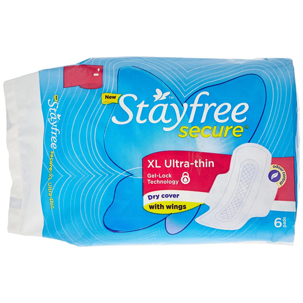 STAYFREE SECURE XL ULTRA THIN SANITARY NAPKINS WITH WINGS (6 COUNT) || S8