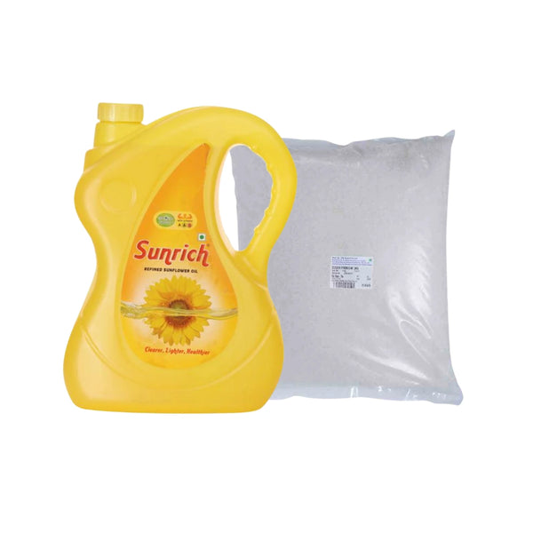 OIL & SUGAR SAVER COMBO: SUNRICH REFINED SUNFLOWER OIL 5 LTR, SUGAR PREMIUM 3 KG || S2