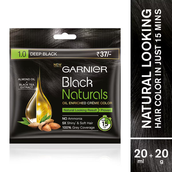 Garnier Hair Colour - Black Naturals 1.0 Deep Black, 40 g Pack || S1