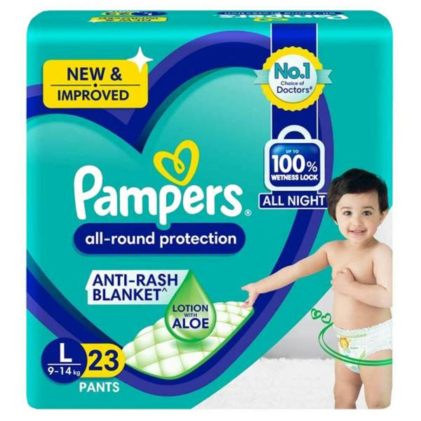 PAMPERS ALL ROUND PROTECTION BABY DIAPER (L) 23 COUNT (9 - 14 KG) || S10