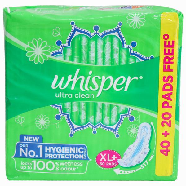 Whisper Ultra Clean Xl+ (Free 20 Pads) Sanitary Pads Pack Of 40 || S1